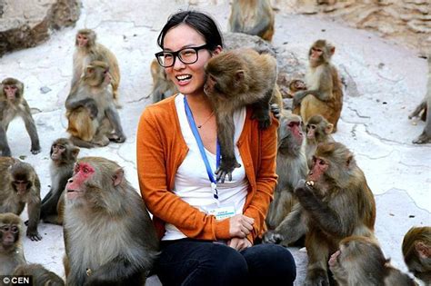 Macaque Cant Keep His Paws Off Female Tourists Breast In China