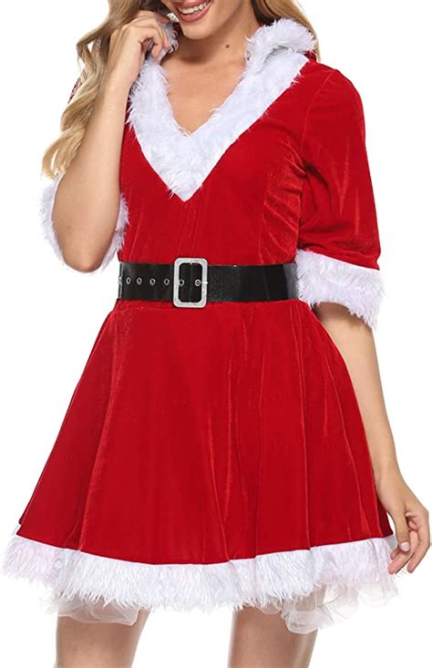 Vestido De Navidad Con Capucha Para Mujer 2 Piezas Disfraz De Santa