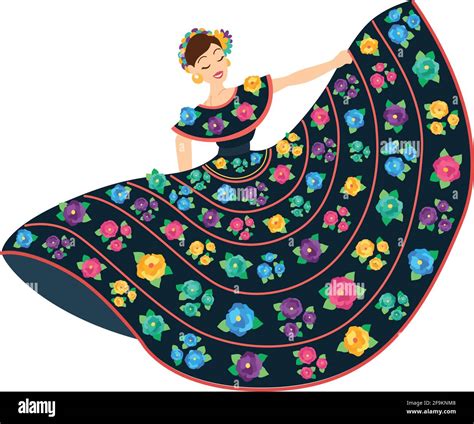 isolated mexican woman on a folkloric dress with flowers vector stock vector image and art alamy