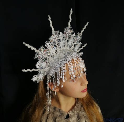White Lace Snowflake Spike Crownkokoshniksnow Queen Spike Etsy