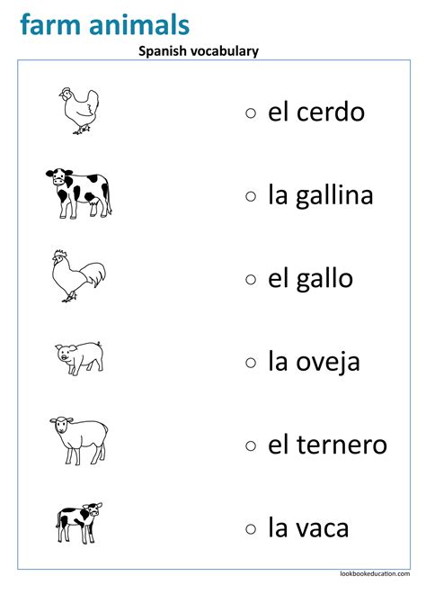 Worksheet Spanish Vocabulary Farm Animals