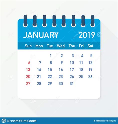 Januar 2019 Kalender Blatt Kalender 2019 In Der Flachen Art Auch Im