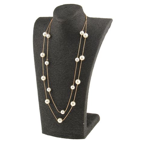 Fashion Elegant Long Double Chain Pearls Choker Necklace For Women