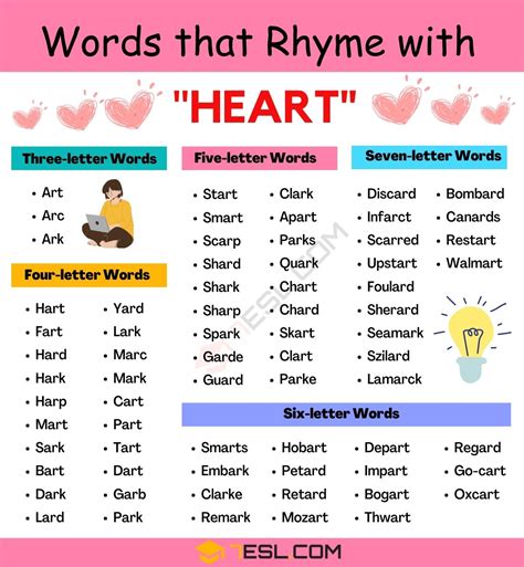 200 Best Words That Rhyme With Heart 7esl
