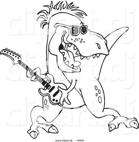 Playing guitar clipart black and white. Cartoon Vector Clipart of a T-Rex Dinosaur Playing Guitar ...