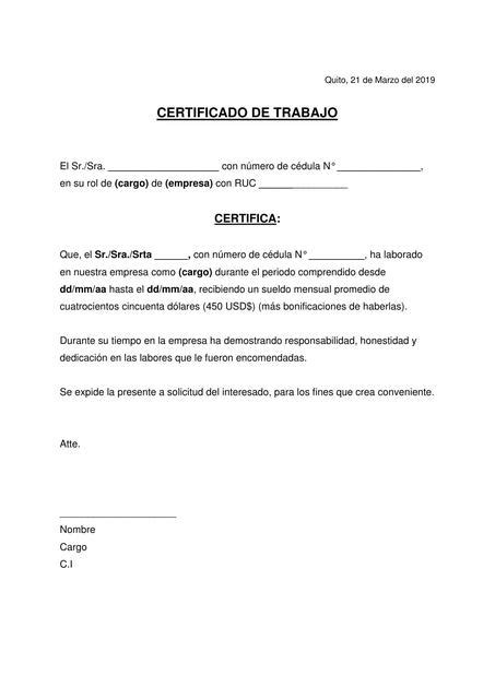 Modelo Certificado Trabajo Laboral Eduardo Mamani Soncco Udocz