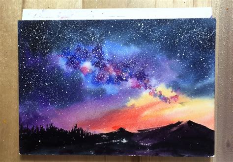 Starry Night Painting Using Easy Watercolor Techniques To