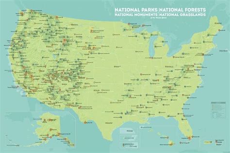 Us National Parks Monuments And Forests Map 24x36 Poster Etsy In 2021