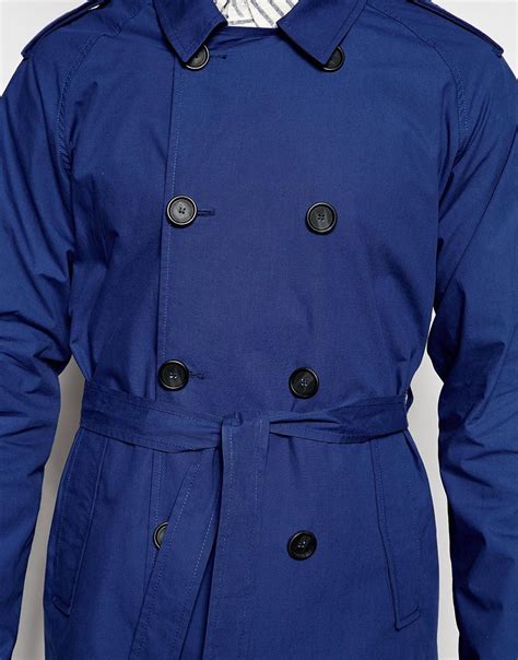Asos Trench Coat In Blue For Men Navy Lyst