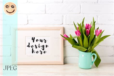 Wooden Landscape Frame Mockup With Tulip Graphic By Tasipas · Creative