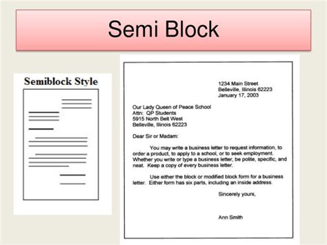 Sample semi block letter : Application letter format modified block style
