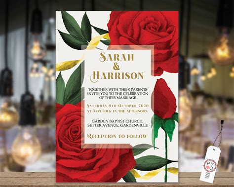 Red Roses Wedding Invitation Beauty Beast Theme Invitation Etsy