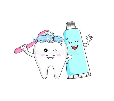 Cute Cartoon Tooth Character Brushing With Toothpaste Stock Vector Illustration Of Dentistry