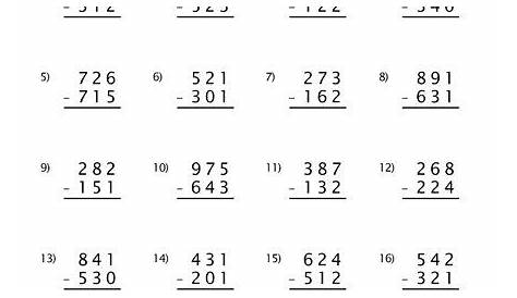 math subtraction worksheet 3rd grade