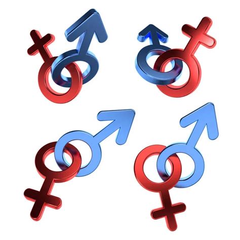 3d rendering male and female symbols gender signs blue and red metallic color stock image