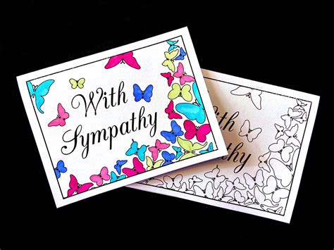 Sympathy Card With Butterflies Printable Pdf Coloring Page Etsy