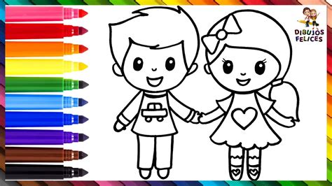 Dibuja Y Colorea A Niños Un Niño Y Una Niña Dibujos Para Niños