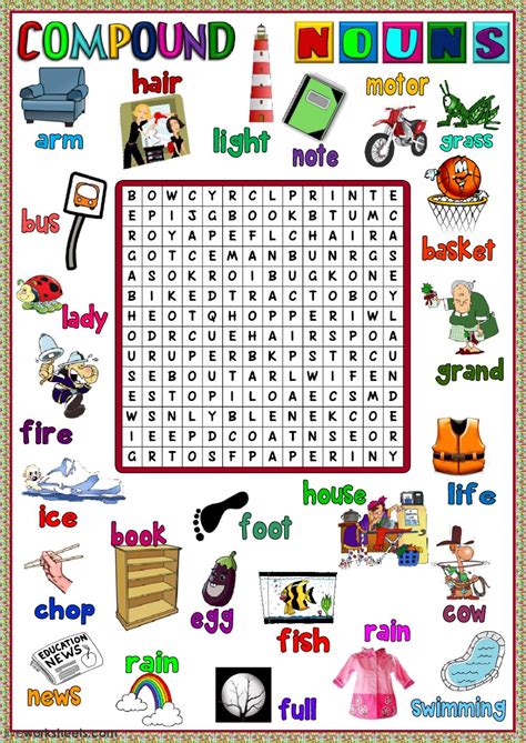 In this video, we will discuss compound nouns. Compound nouns - wordsearch worksheet