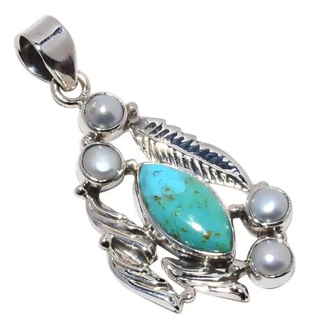 Nature Turquoise Pearl Pendant Sterling Silver Mm MHBAP