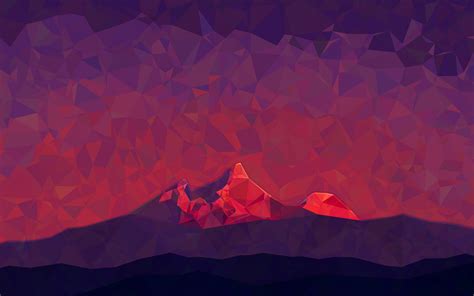 Wallpaper Mountains Digital Art Abstract Red Low Poly Sunrise