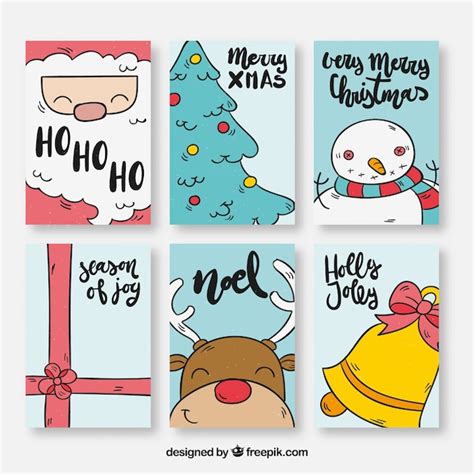 Pack De Seis Tarjetas De Navidad Con Dibujos Vector Gratis