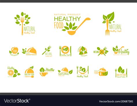 Set Of Healthy Food And Drinks Logos Natural Vector Image