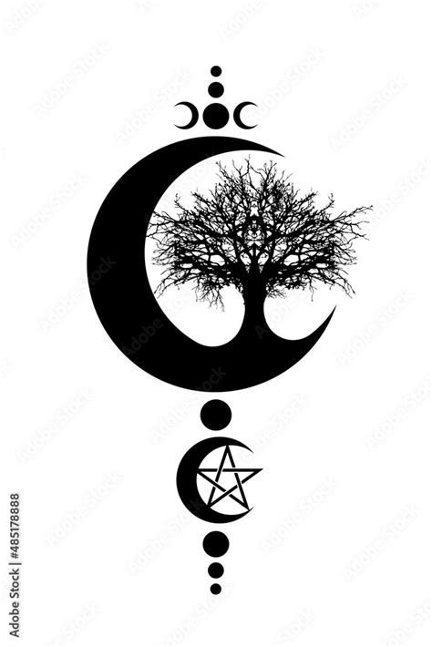 Mystical Moon Tree Of Life And Wicca Pentacle Sacred Geometry Logo