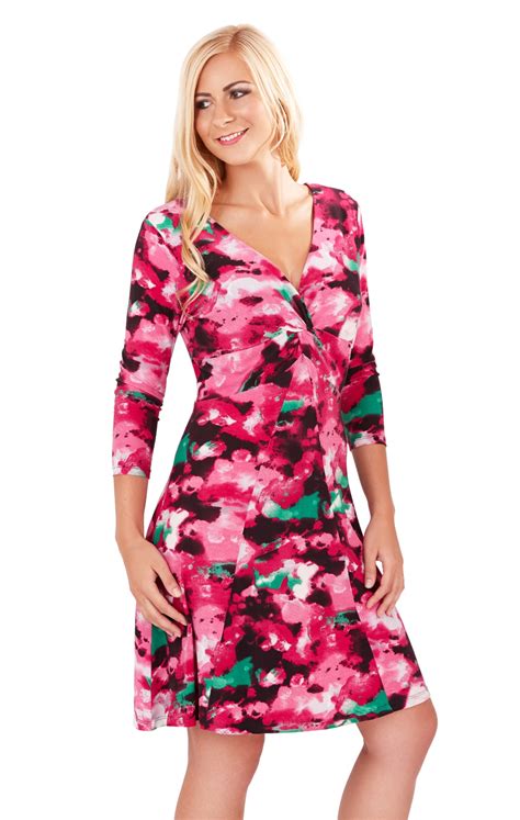 Womens Floral Summer Dress With V Neck Long Sleeve Stretch Sundress Ladies Size Ebay