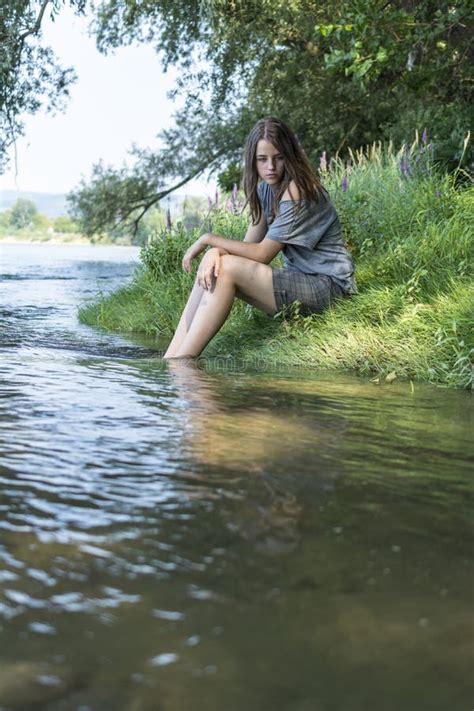 Girl Put Her Feet River Stock Photos Free And Royalty Free Stock Photos