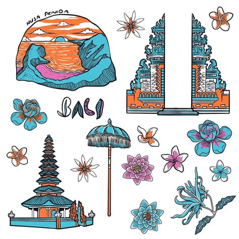 Premium Vector Illustration Of Flower And Balinese Temple From Bali