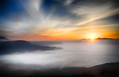 Sunrise Above The Clouds In Kumamoto Japan Image Free Stock Photo