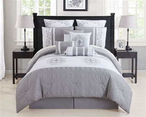 10 Piece Ella Graywhite Comforter Set White Bed Set Grey And White