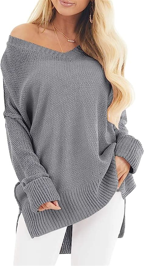 Mafulus Women S Casual V Neck Long Sleeve Off The Shoulder Sweater