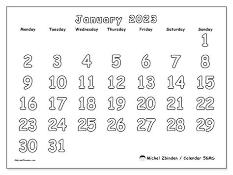 Calendars January 2023 Michel Zbinden Nz