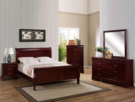 pc solid wood complete queen  full size bedroom set cherry