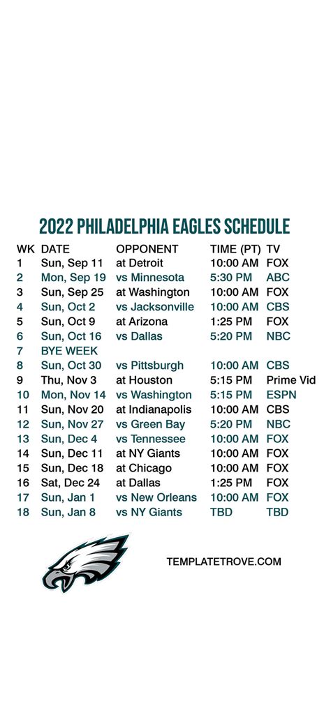 Printable Eagles Schedule 2022 2023 Customize And Print