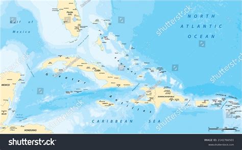 Greater Antilles Political Vector Map With Royalty Free Stock Vector