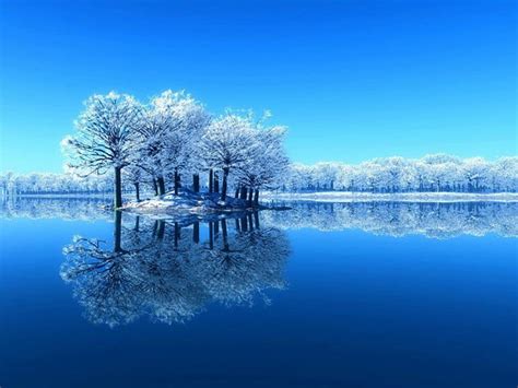Winter Landscape Snow River Trees Forests And Beautiful Blue Nature