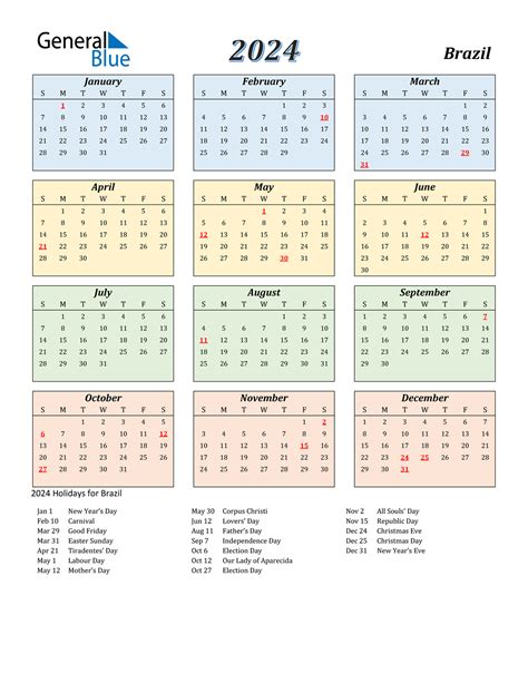 2024 Brazil Calendar With Holidays