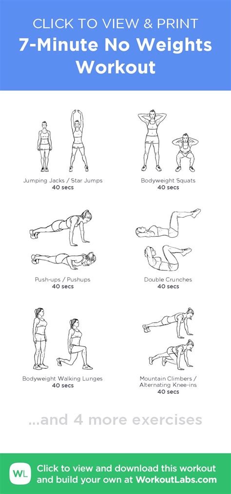 7 Minute No Weights Workout Click To View And Print This Illustrated