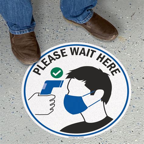 Please Wait Here For Temperature Check Slipsafe Floor Sign