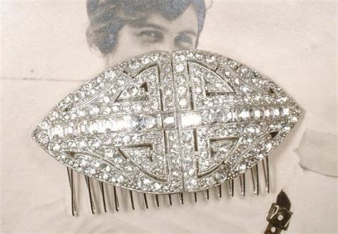Antique 1920s Bridal Hair Comb Art Deco Pave Rhinestone Crystal Large