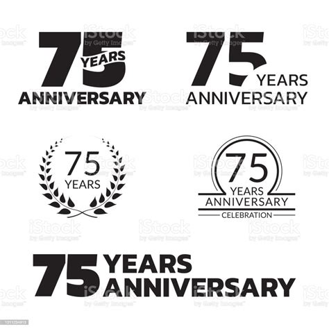 75 Years Anniversary Icon Or Logo Set 75th Birthday Celebration Badge