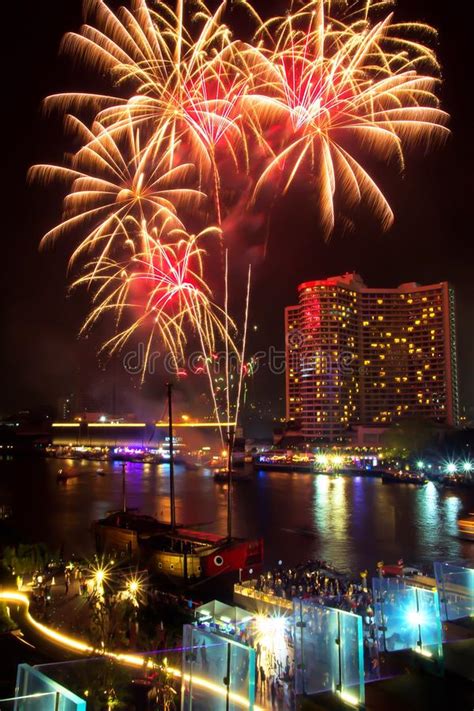 Fireworks Show In Celebrate On Festival Day At Chao Phraya River At