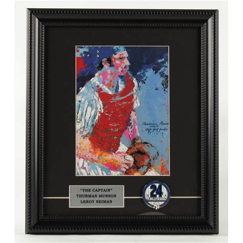 Leroy Neiman Thurman Munson 12x14 Custom Framed Print Display With 24x World Series Pin