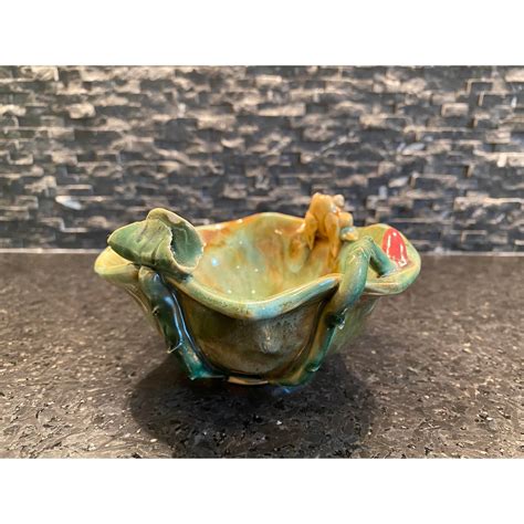 Handmade Ceramic Majolica Frog Bowl 1960s Etsy
