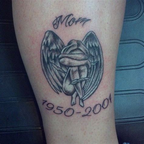 Angel Memorial Mom Tattoo Fallen Angel Grey Ink Tattoo On Arm Fallen Mom Tattoos Grey Ink