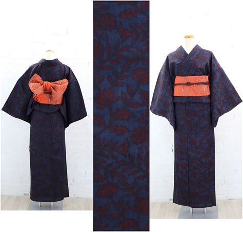Vintage Hitoe Tsumugi Oriental Flower Pattern Kimono Silk Etsy