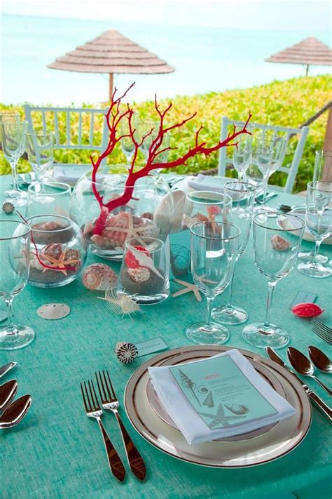 When i think about colorful beach decor, usually i imagine different hues of blues, whites and sandy colors, with splashes of green. Sea inspired table setting and ideas for your beach themed ...