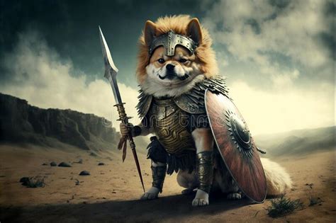 Dog Animal Portrait Dressed As A Warrior Fighter Or Combatant Soldier